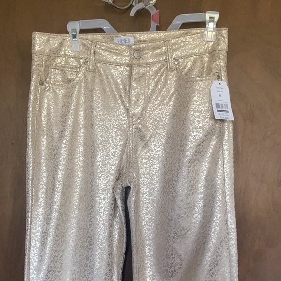 Relist2/20 Mid rise slim fit straight pant w metallic gold spatter print - Picture 3 of 16